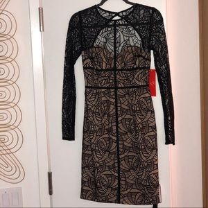Monique Lhuillier Black Lace Cocktail Dress